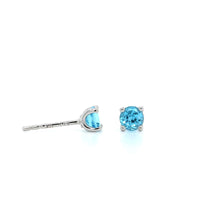 14K White Gold Round Blue Topaz Stud Earrings