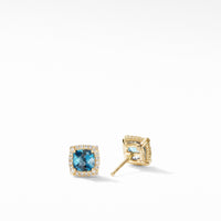 Petite Chatelaine® Pavé Bezel Stud Earrings in 18K Yellow Gold with Hampton Blue Topaz