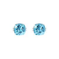 14K White Gold Cushion Blue Topaz Stud Earrings, 14k white gold, Long's Jewelers
