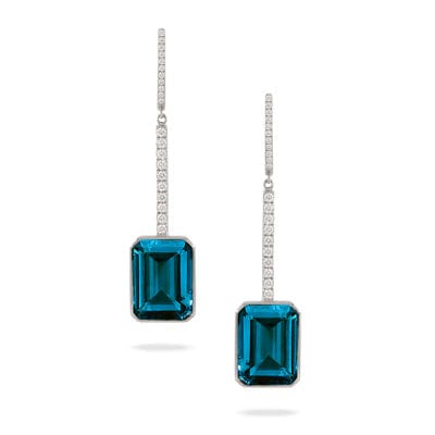 18K White Gold Blue Topaz Diamond Drop Earrings