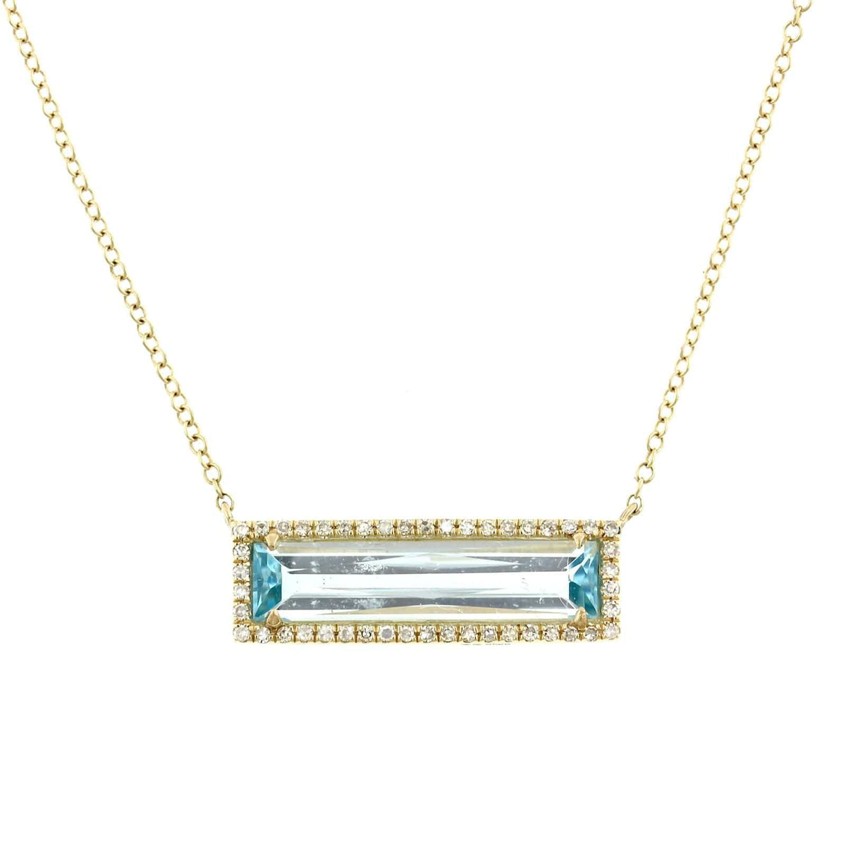14K Yellow Gold Blue Topaz Diamond Necklace