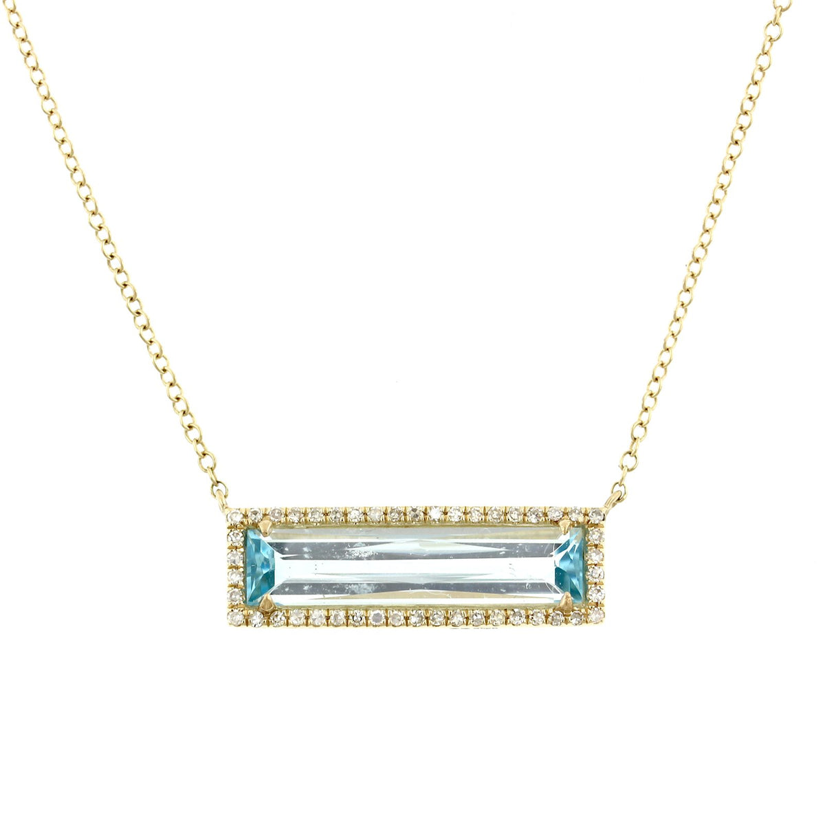 14K Yellow Gold Blue Topaz Diamond Necklace