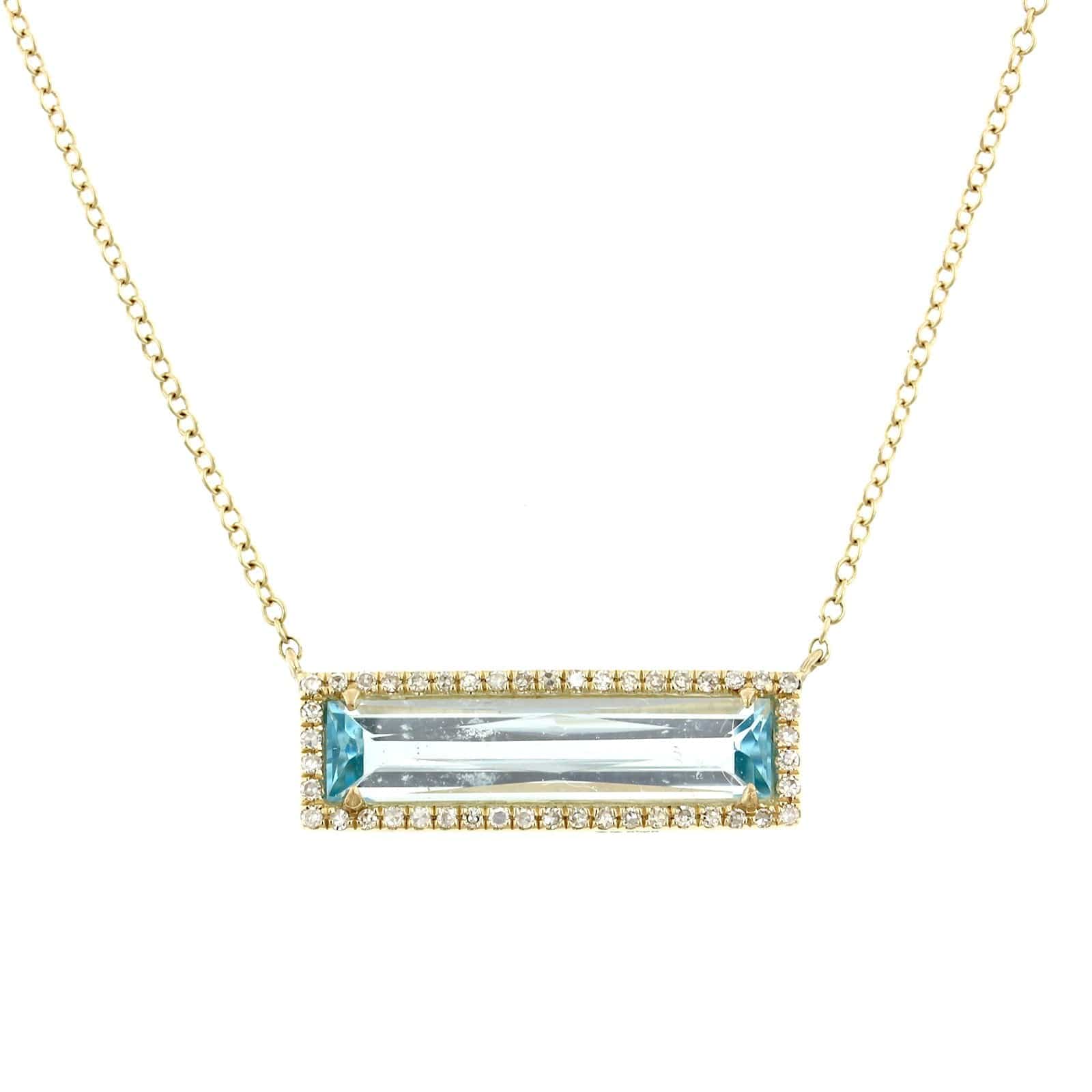 14K Yellow Gold Blue Topaz Diamond Necklace