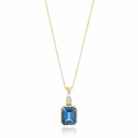 14K Yellow Gold Emerald Cut London Blue Topaz Necklace