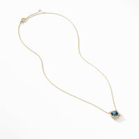 Petite Chatelaine® Pavé Bezel Pendant Necklace in 18K Yellow Gold with Hampton Blue Topaz