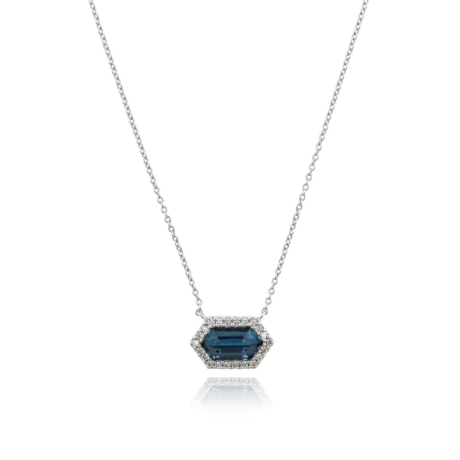 14K White Gold Blue Topaz Diamond Necklace
