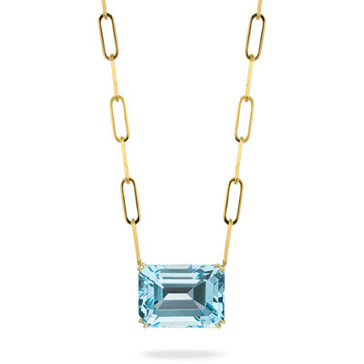 18K Yellow Gold Blue Topaz Paperclip Chain Necklace, 18k yellow gold, Long's Jewelers
