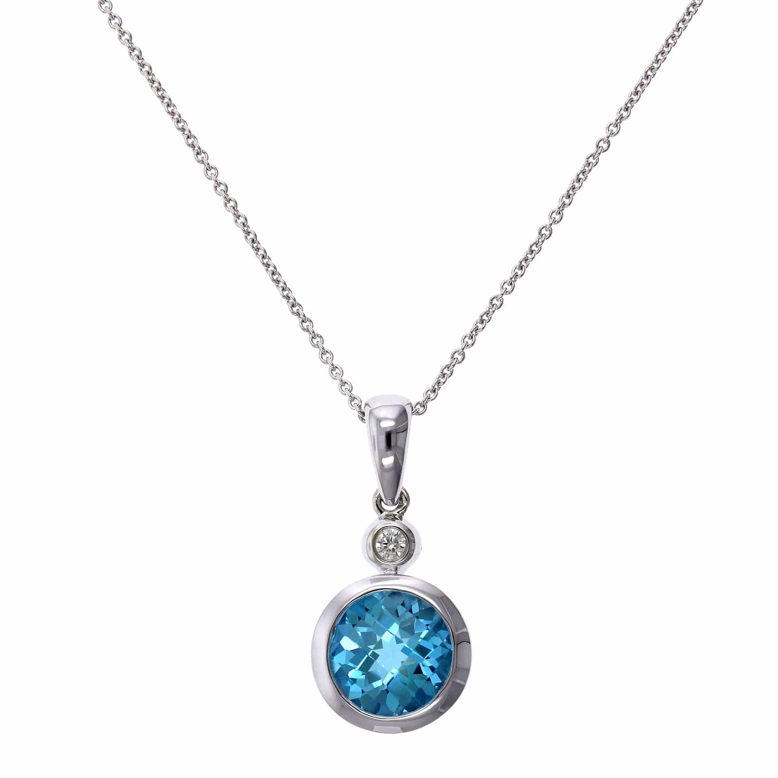 14K White Gold Blue Topaz Pendant, 14k white gold, Long's Jewelers