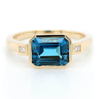14K Yellow Gold Blue Topaz and Diamond Ring