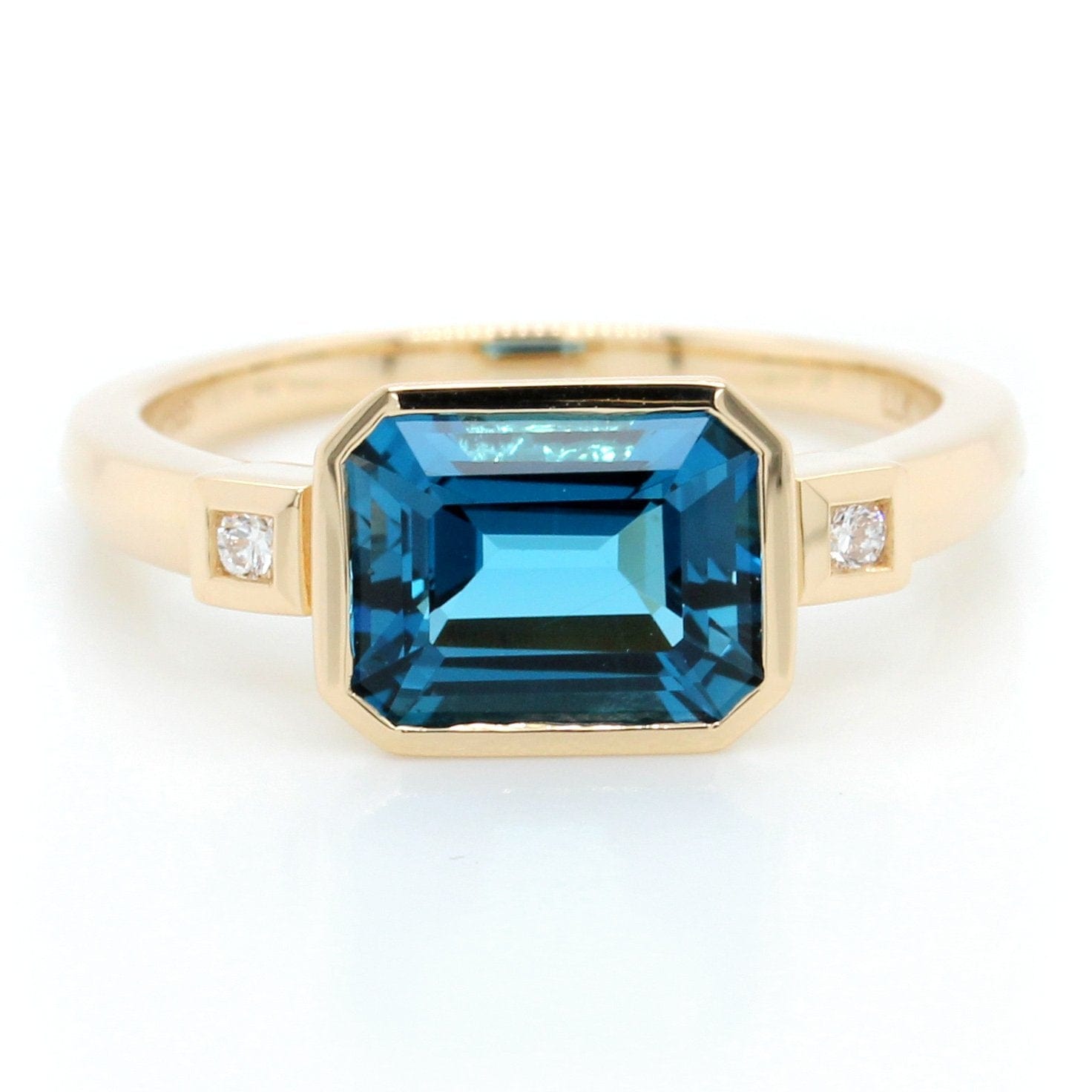 14K Yellow Gold Blue Topaz and Diamond Ring