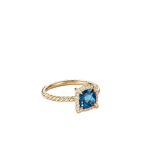 Petite Chatelaine® Pavé Bezel Ring in 18K Yellow Gold with Hampton Blue Topaz