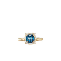 Petite Chatelaine® Pavé Bezel Ring in 18K Yellow Gold with Hampton Blue Topaz