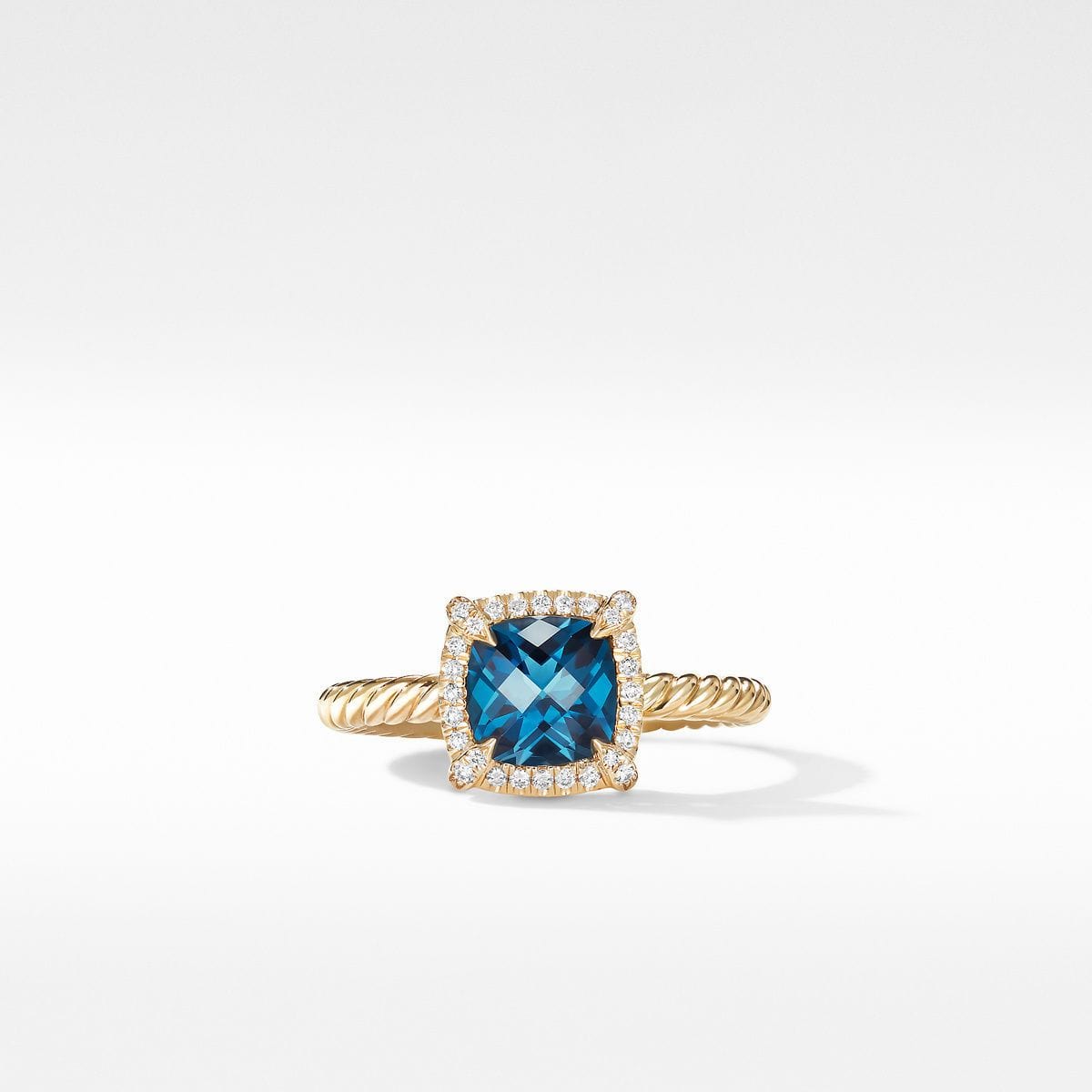 Petite Chatelaine® Pavé Bezel Ring in 18K Yellow Gold with Hampton Blue Topaz