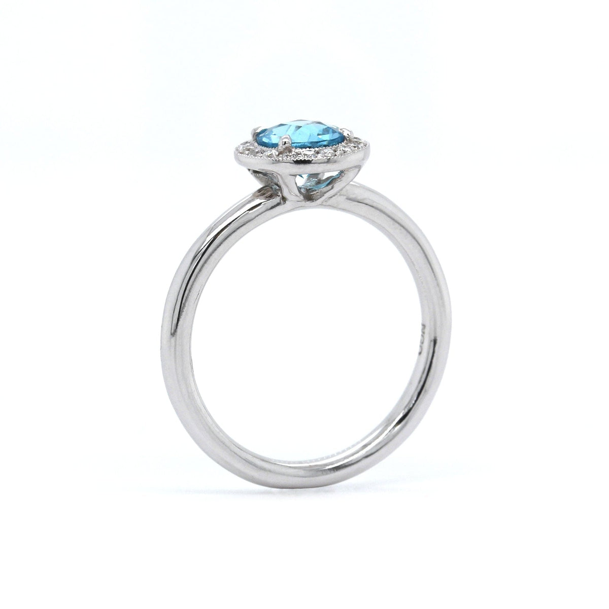 14K White Gold Blue Topaz with Diamond Halo Ring
