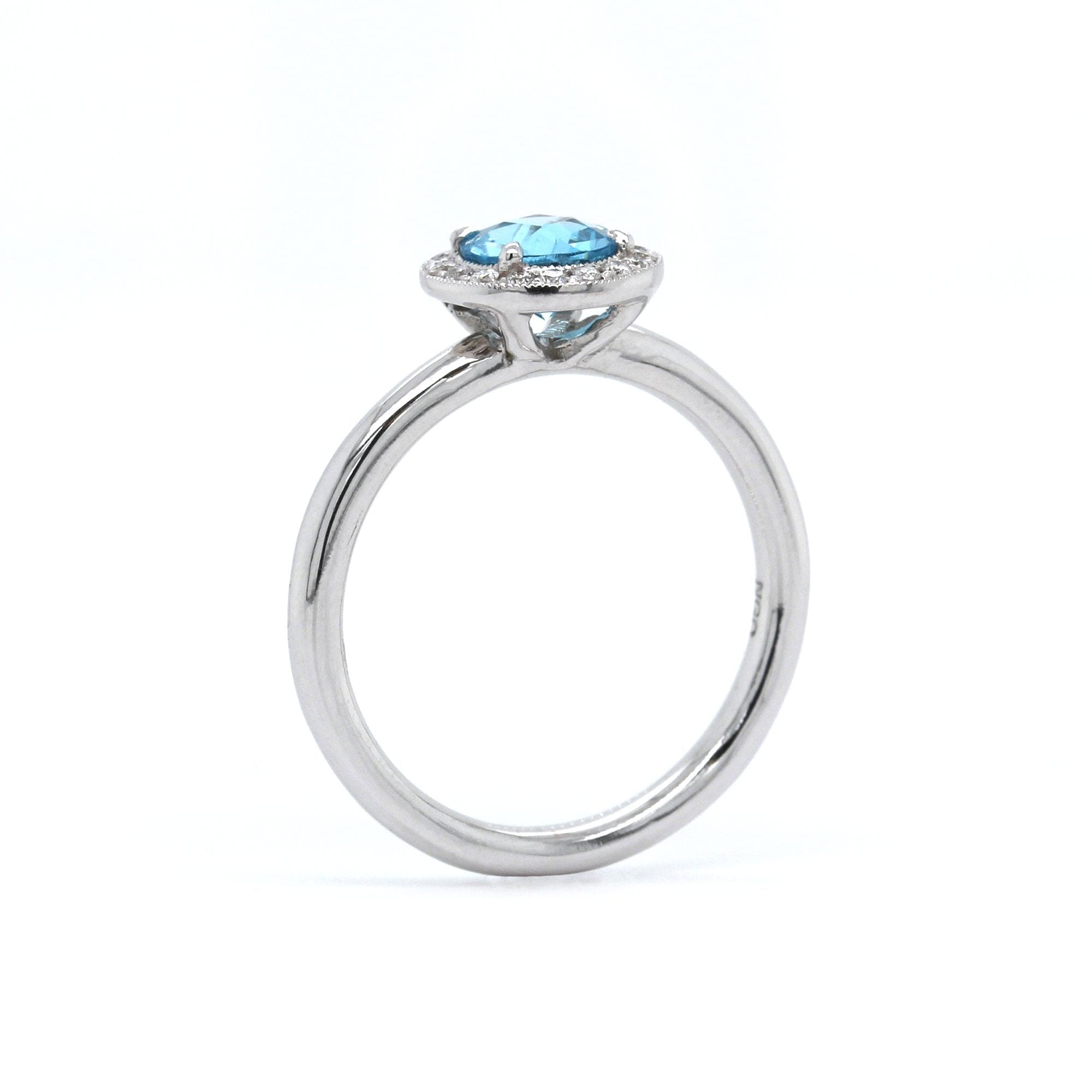 14K White Gold Blue Topaz with Diamond Halo Ring
