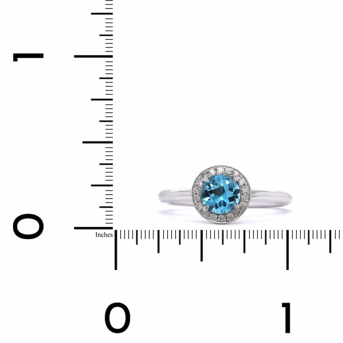 14K White Gold Blue Topaz with Diamond Halo Ring
