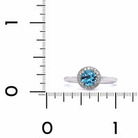 14K White Gold Blue Topaz with Diamond Halo Ring
