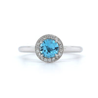 14K White Gold Blue Topaz with Diamond Halo Ring