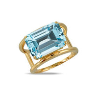 18K Yellow Gold Blue Topaz Satin Finish Ring, 18k yellow gold, Long's Jewelers