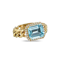 18K Yellow Gold Blue Topaz Diamond Halo Ring, 18k yellow gold, Long's Jewelers