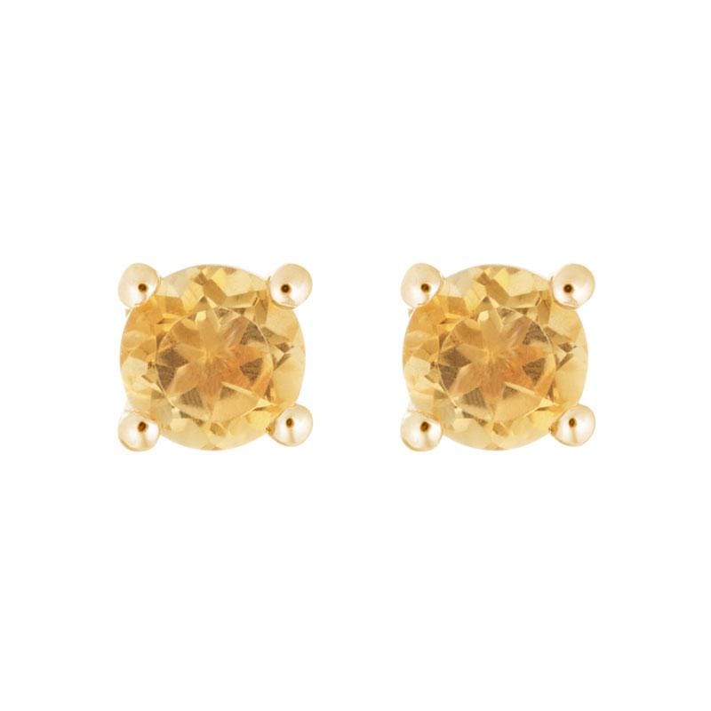 14K Yellow Gold Round Citrine Stud Earrings