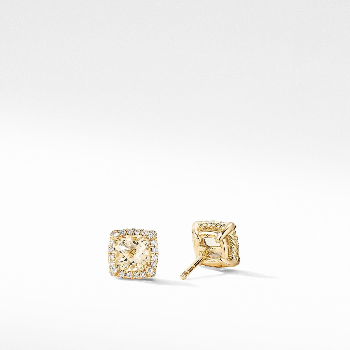 Petite Chatelaine® Pavé Bezel Stud Earrings in 18K Yellow Gold with Champagne Citrine