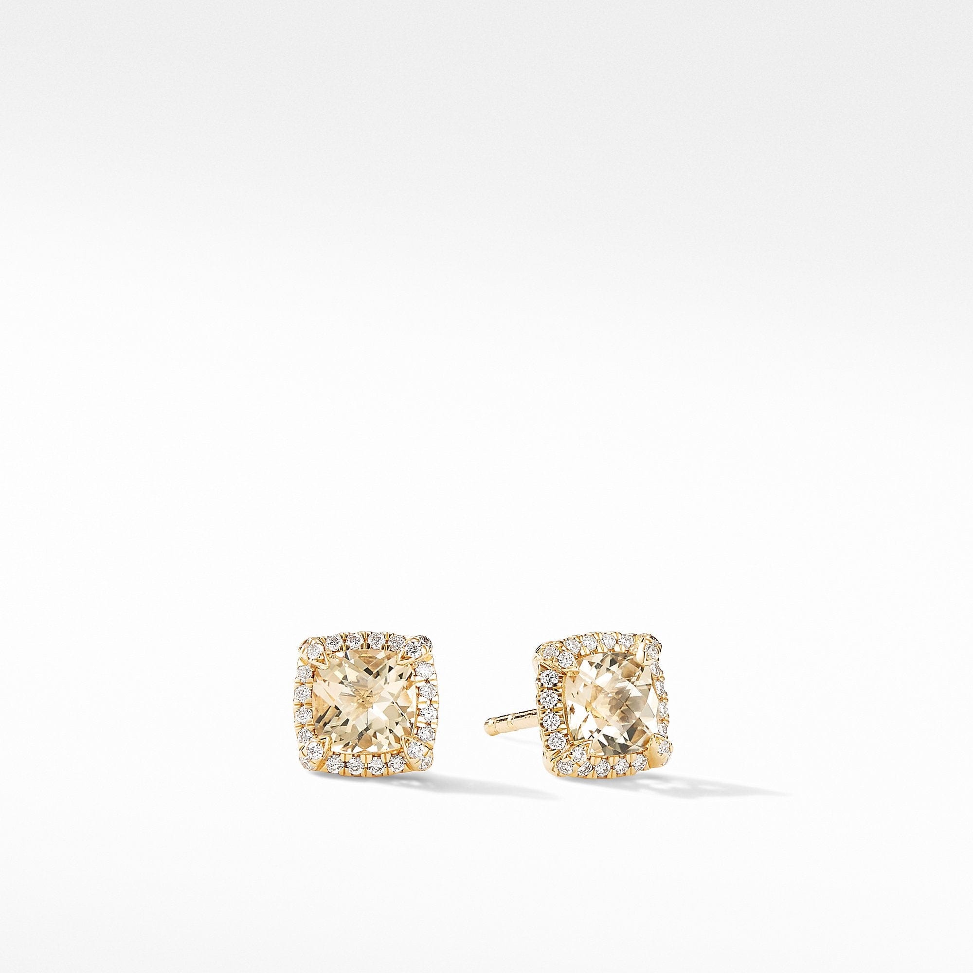 Petite Chatelaine® Pavé Bezel Stud Earrings in 18K Yellow Gold with Champagne Citrine