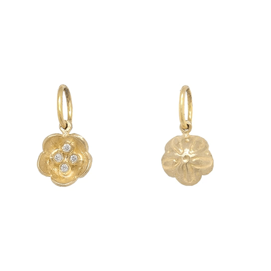 14K Yellow Gold Diamond Flower Charm