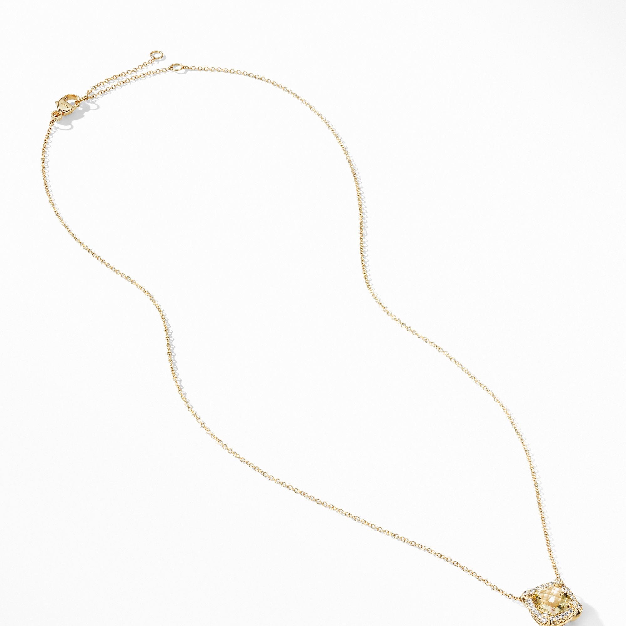 Petite Chatelaine® Pavé Bezel Pendant Necklace in 18K Yellow Gold with Champagne Citrine and Diamonds, 7mm
