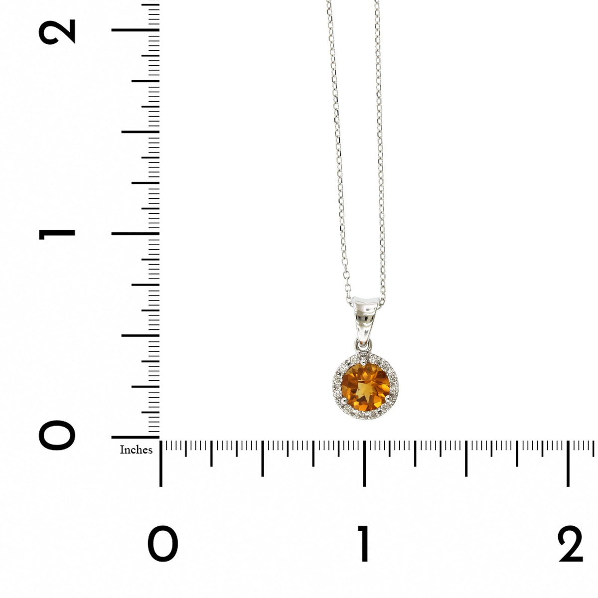 14K White Gold Round Citrine Diamond Halo Necklace
