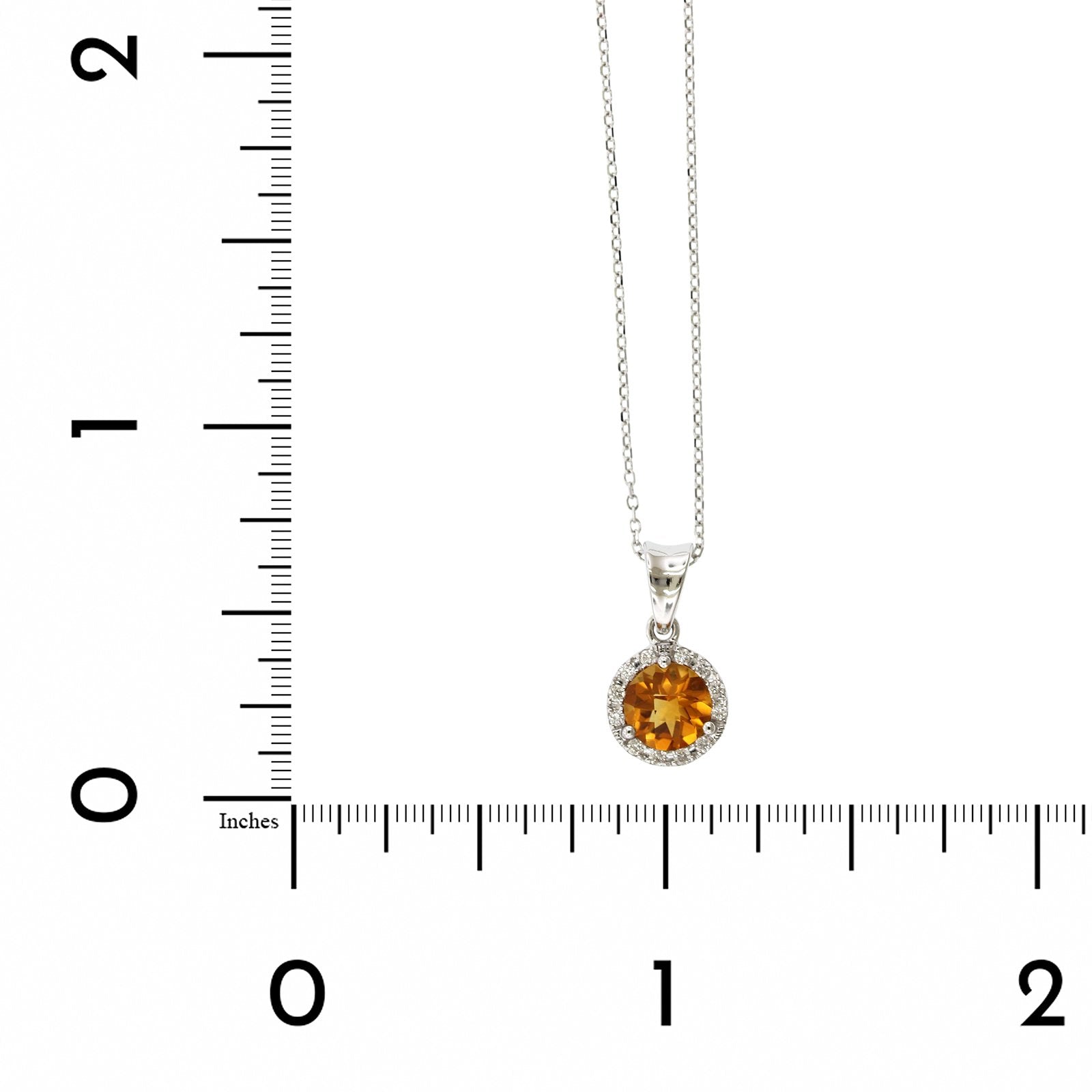 14K White Gold Round Citrine Diamond Halo Necklace