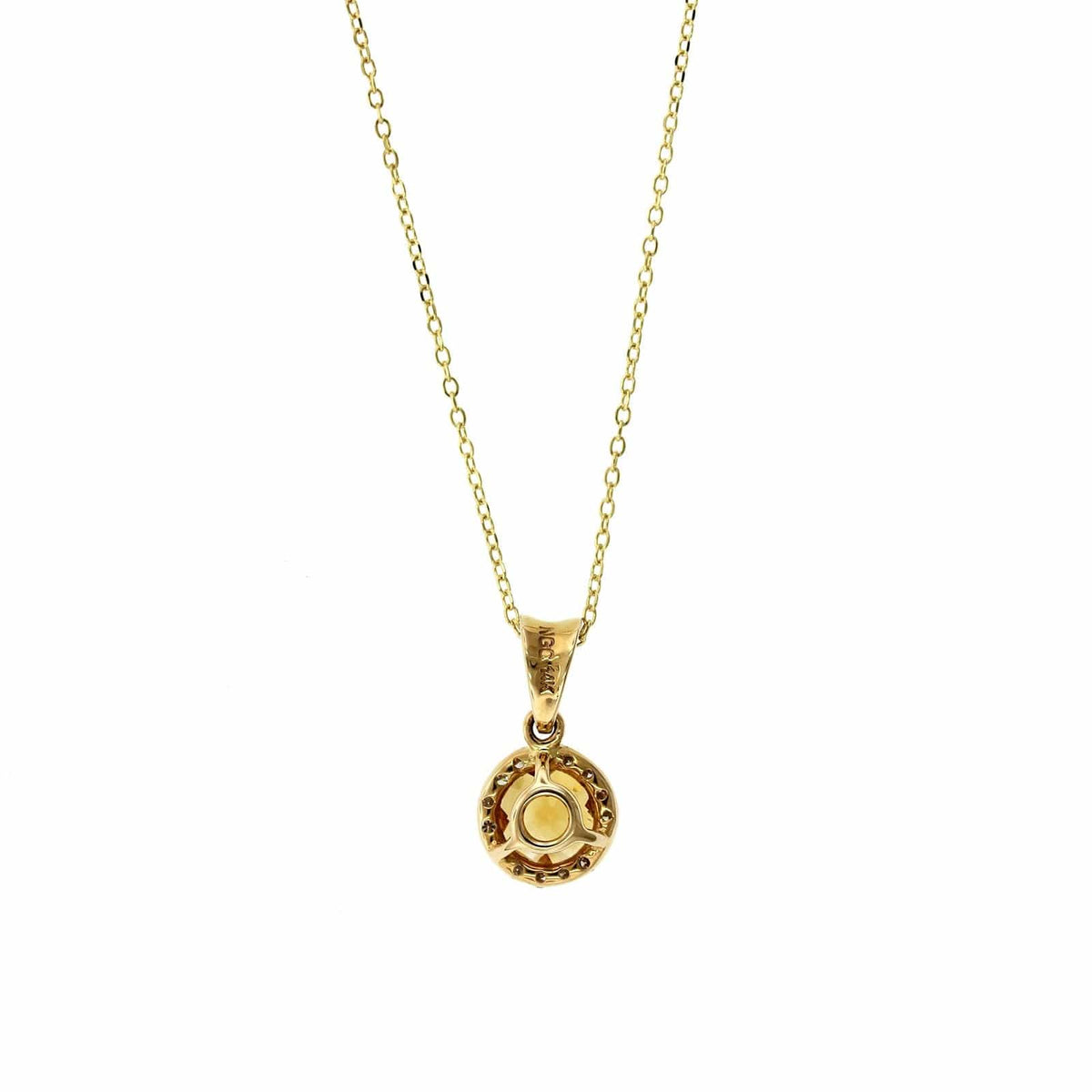 14K Yellow Gold Round Citrine Diamond Halo Necklace
