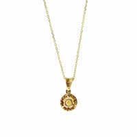 14K Yellow Gold Round Citrine Diamond Halo Necklace