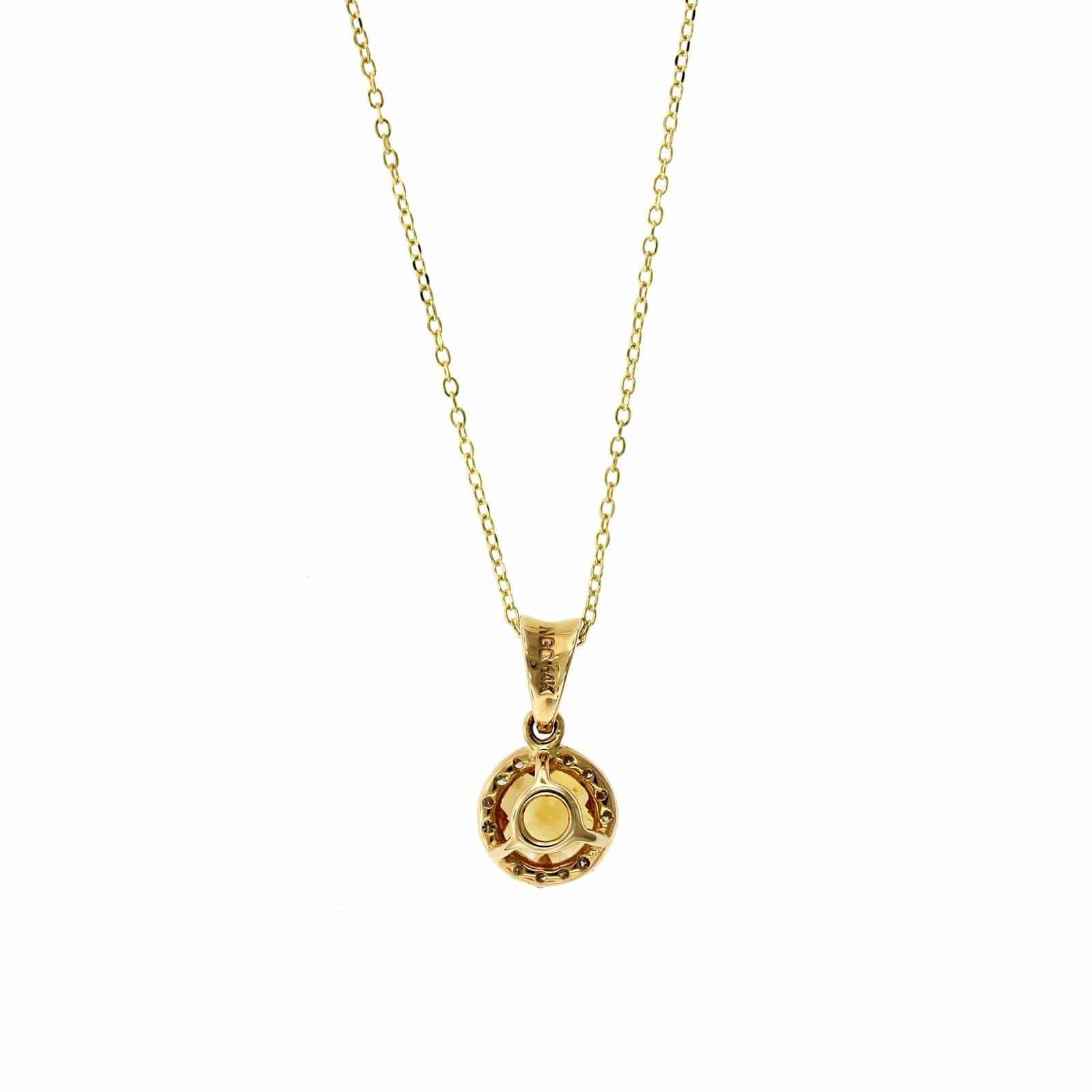 14K Yellow Gold Round Citrine Diamond Halo Necklace