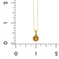14K Yellow Gold Round Citrine Diamond Halo Necklace