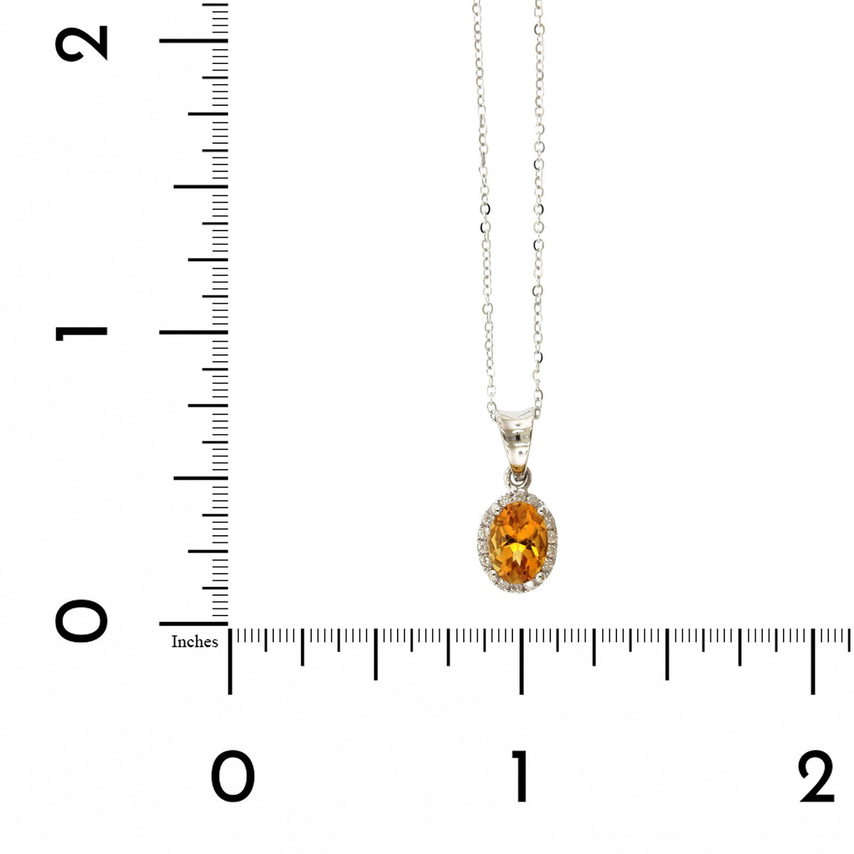 14K White Gold Oval Citrine Diamond Halo Necklace