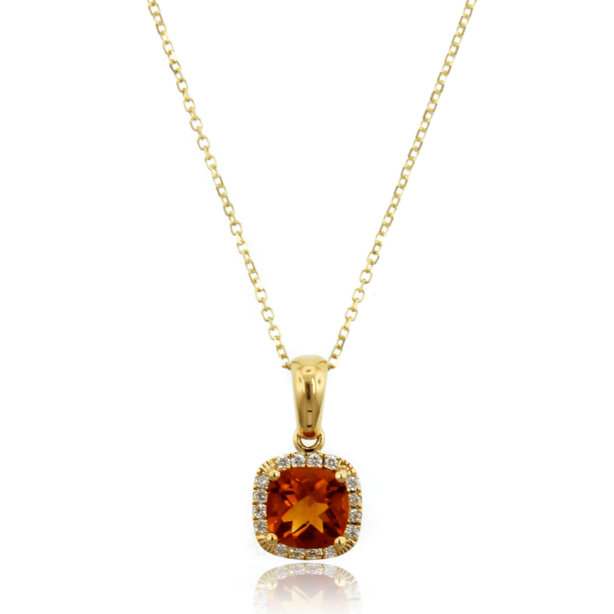 14K Yellow Gold Cushion Citrine Diamond Halo Necklace