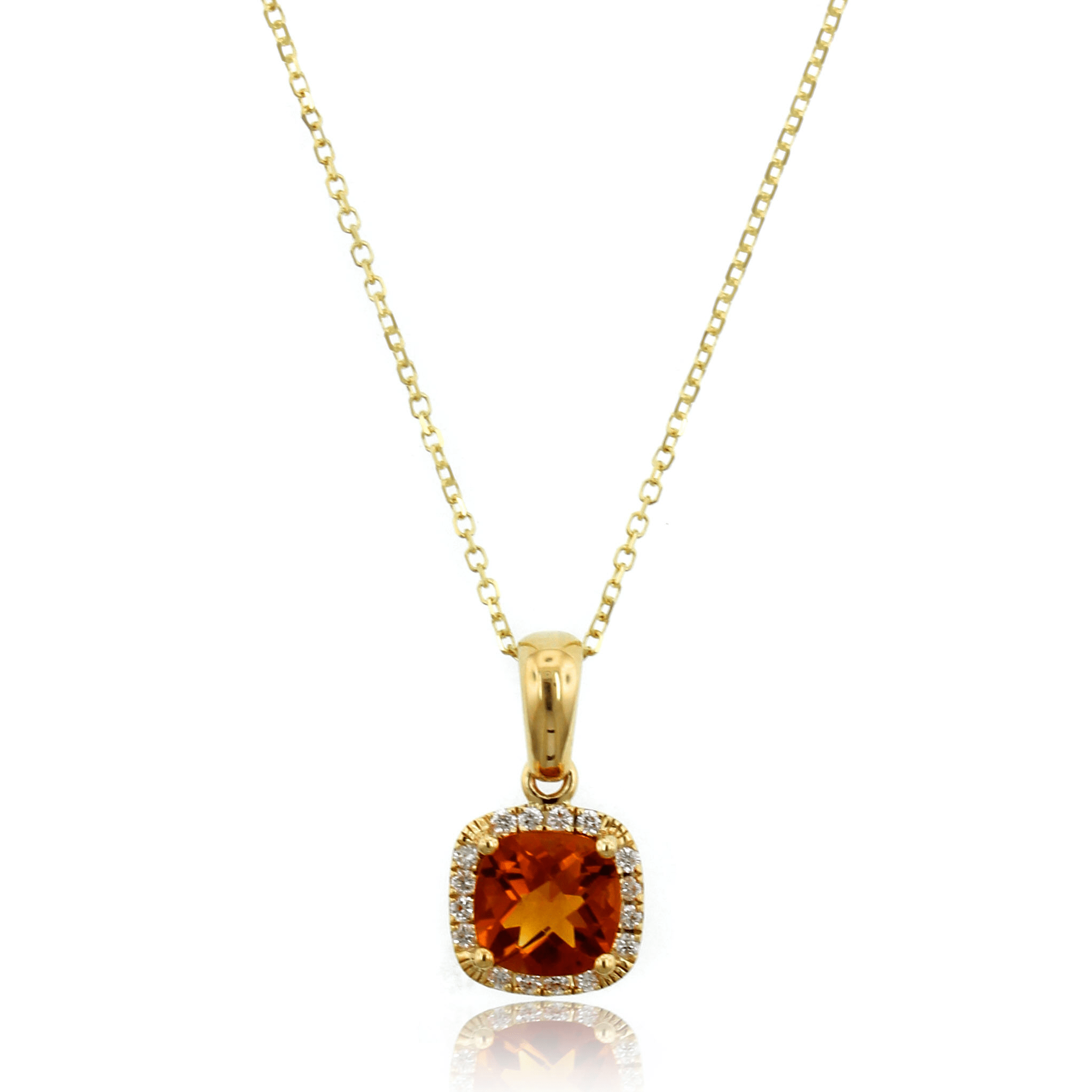 14K Yellow Gold Cushion Citrine Diamond Halo Necklace
