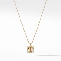Châtelaine Pave Bezel Pendant Necklace with Champagne Citrine and Diamonds in 18K Gold mm