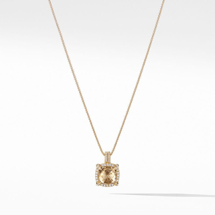 Châtelaine Pave Bezel Pendant Necklace with Champagne Citrine and Diamonds in 18K Gold mm