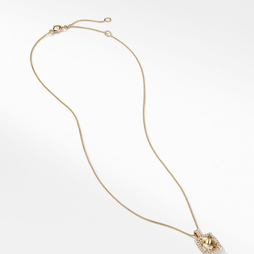 Châtelaine Pave Bezel Pendant Necklace with Champagne Citrine and Diamonds in 18K Gold mm