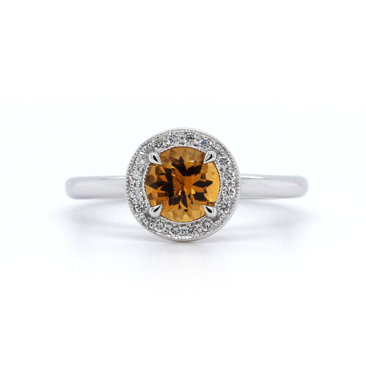 14K White Gold Citrine with Diamond Halo Ring