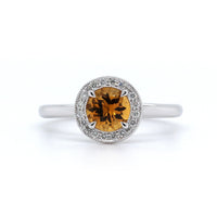 14K White Gold Citrine with Diamond Halo Ring