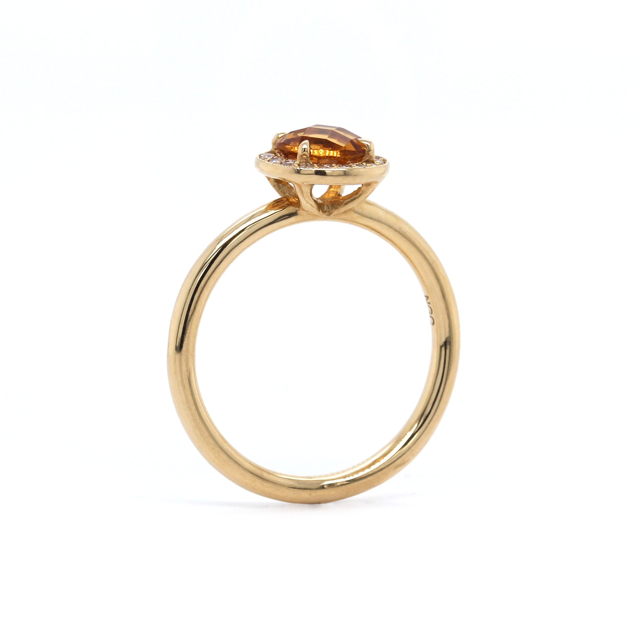 14K Yellow Gold Citrine with Diamond Halo Ring