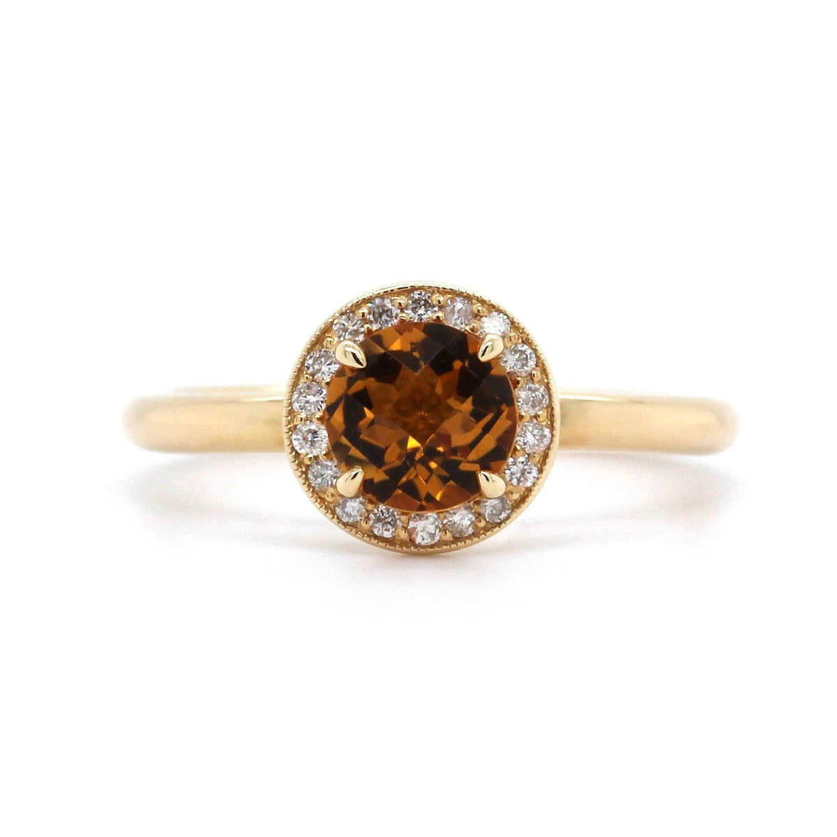 14K Yellow Gold Citrine with Diamond Halo Ring