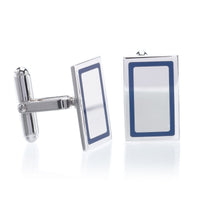 Sterling Silver Rectangle Blue Border Cufflinks