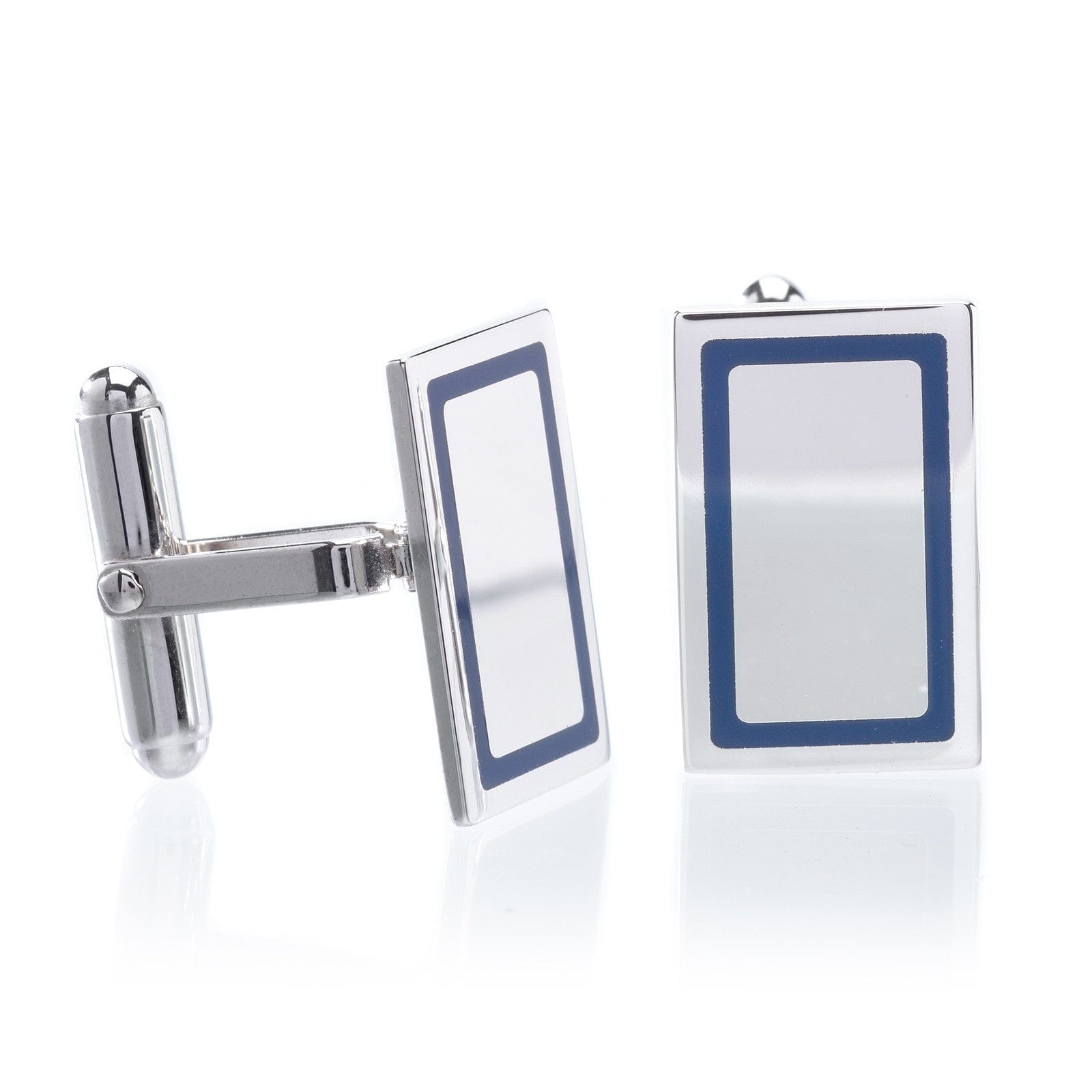 Sterling Silver Rectangle Blue Border Cufflinks