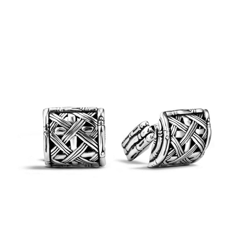 Bamboo Woven Half Barrel Cufflinks