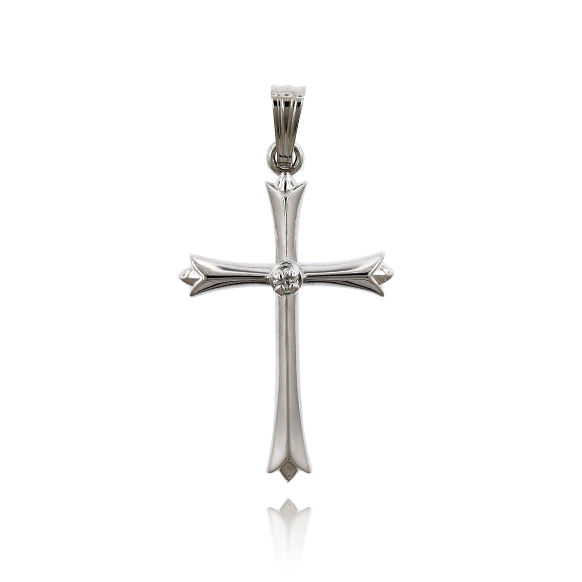 14K White Gold Cross Pendant with Fluted Ends