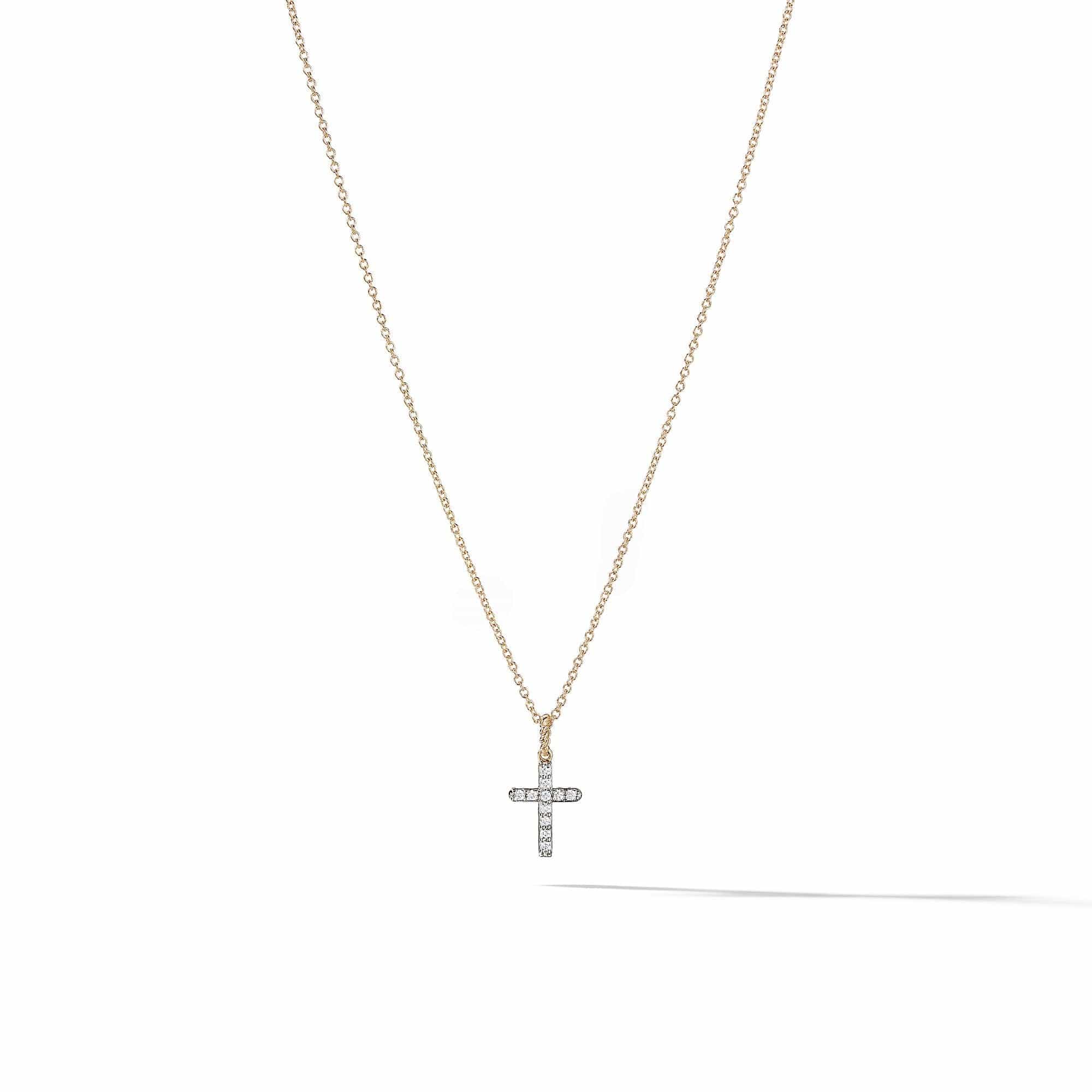 Cable Collectibles Cross with Diamonds in Gold on Chain, Yellow Gold, Long's Jewelers